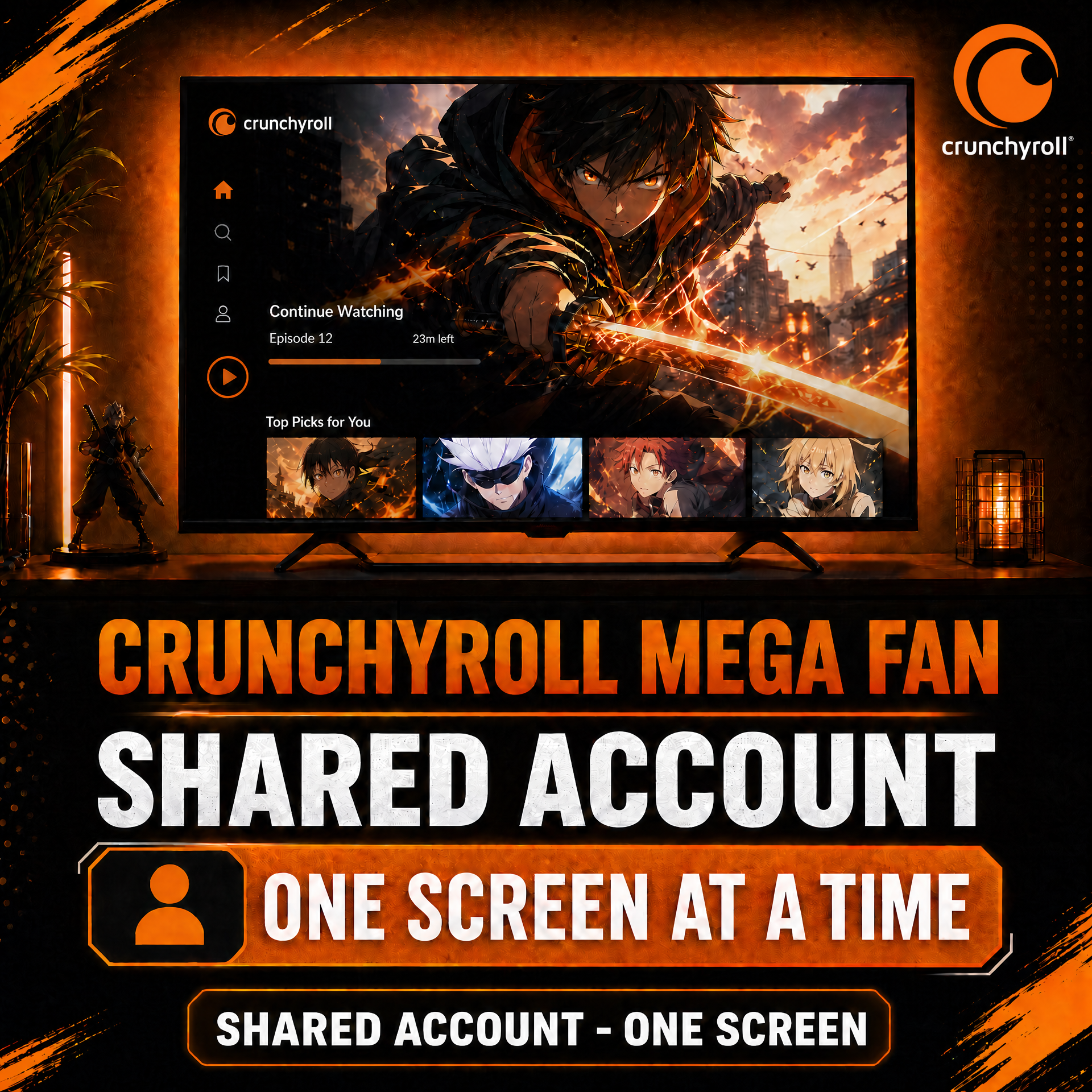 Crunchyroll Mega Fan Shared Account (1 Screen) – 1 Month